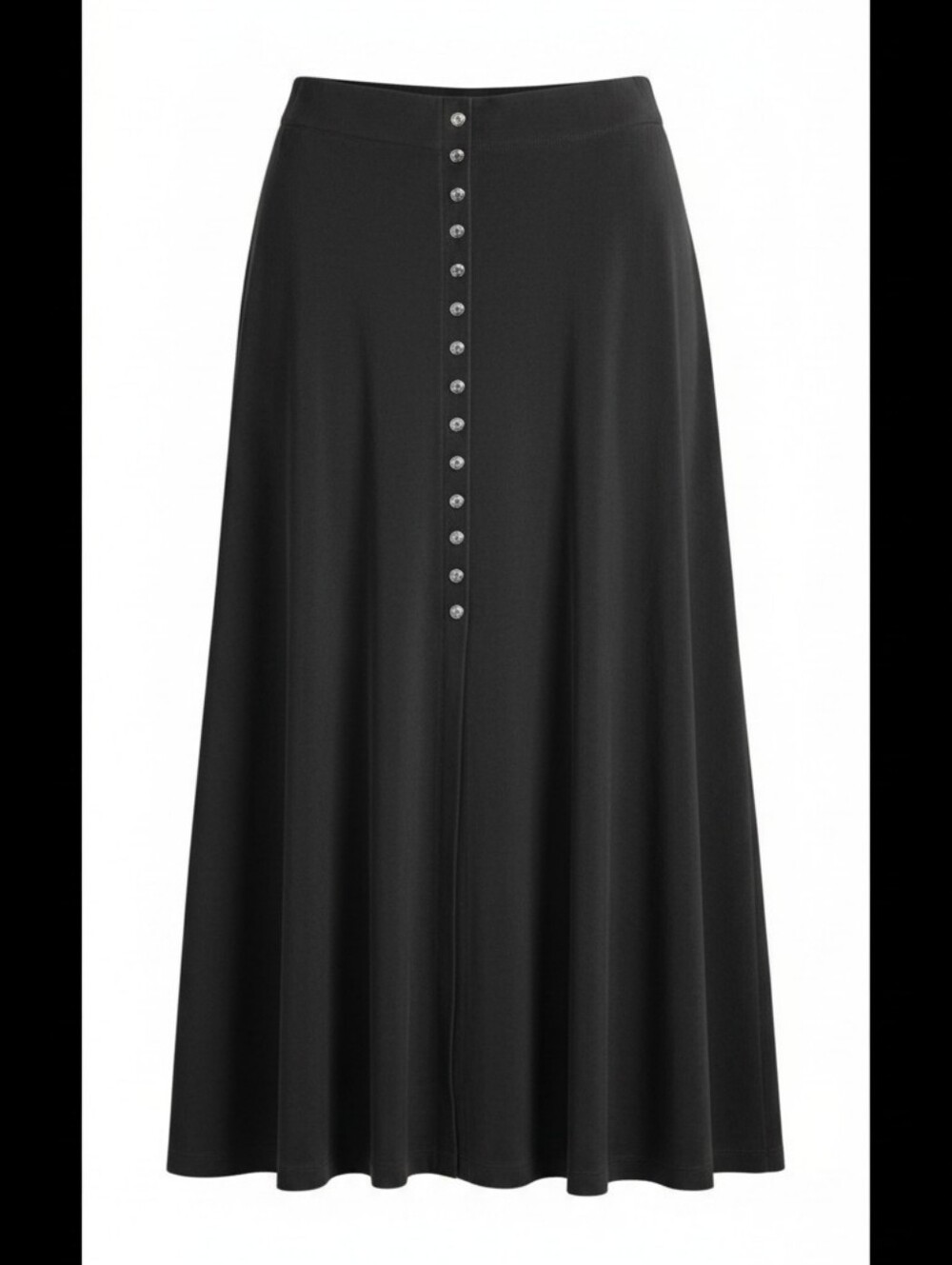 Source Unknown Black A-Line Maxi Skirt with Front Buttons